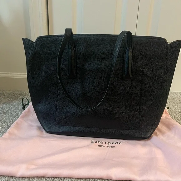 Kate Spade Black Leather Tote Handbag with Dust Bag EUC - Picture 2 of 12